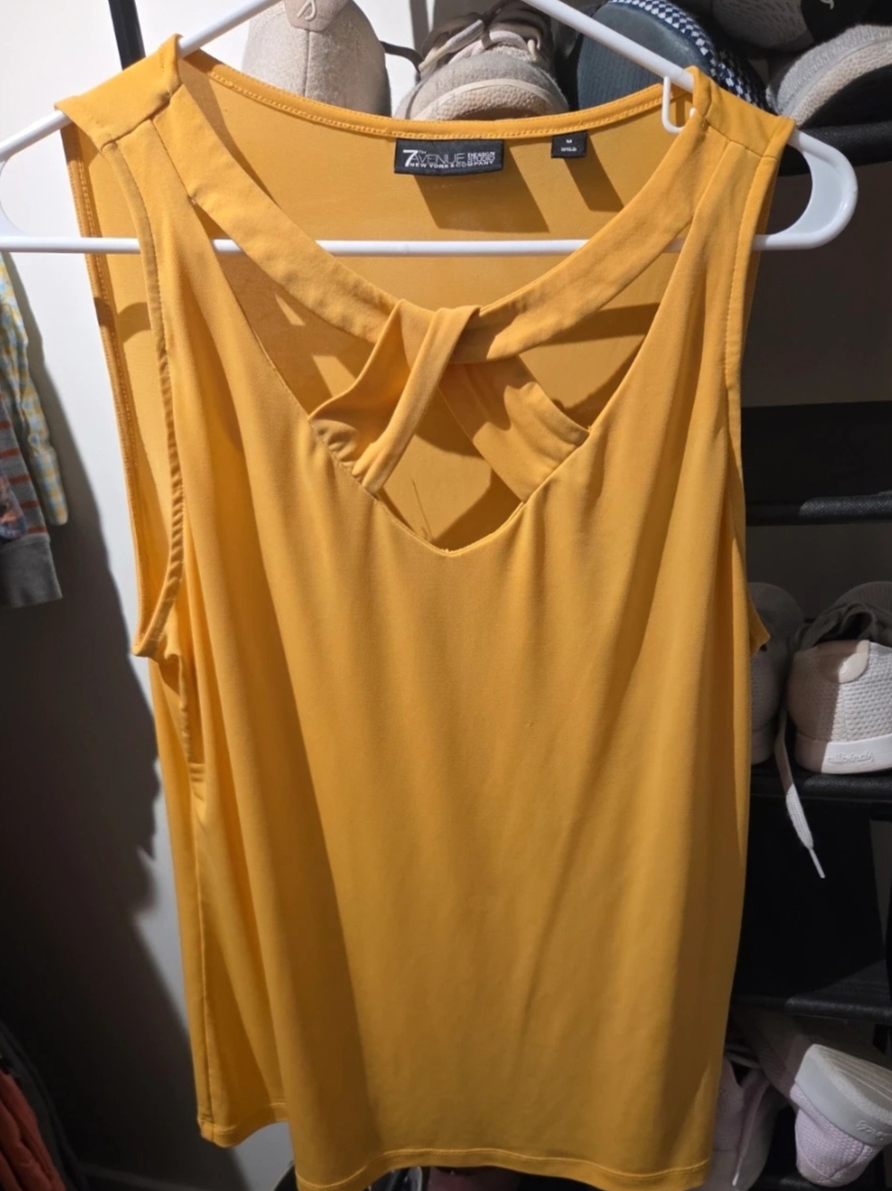 New York & Company Golden Yellow Sleeveless Twist-Back Blouse